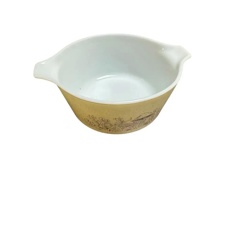 Pyrex Tan Forest Fancies Mushroom Casserole Dish Bowl 474-B 1.5 Liter No Lid